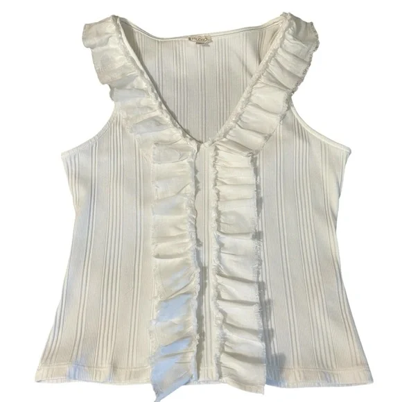 Anthropology Pilcro Top Women’s White V-Neck Ruffle Front Tank Top size Large - Picture 3 of 10